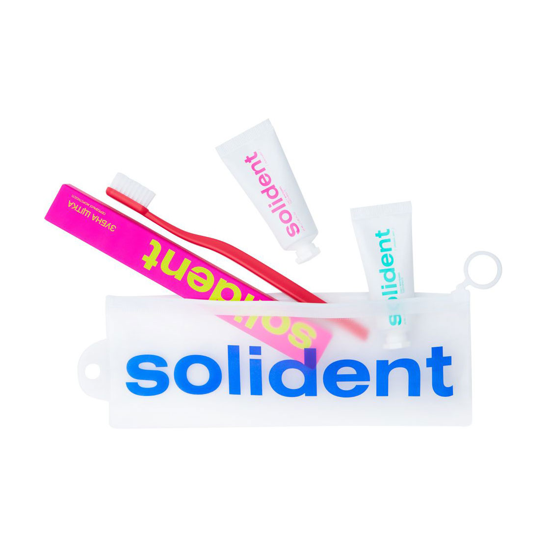 Набір для подорожей Solident Mint &amp; Peach (зубна паста, 2*25 мл + зубна щітка, 1 шт + косметичка, 1 шт)
